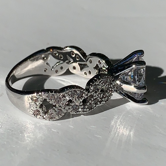Sterling Silver Rhodium Plated Engagement Ring - Picture 3 of 6